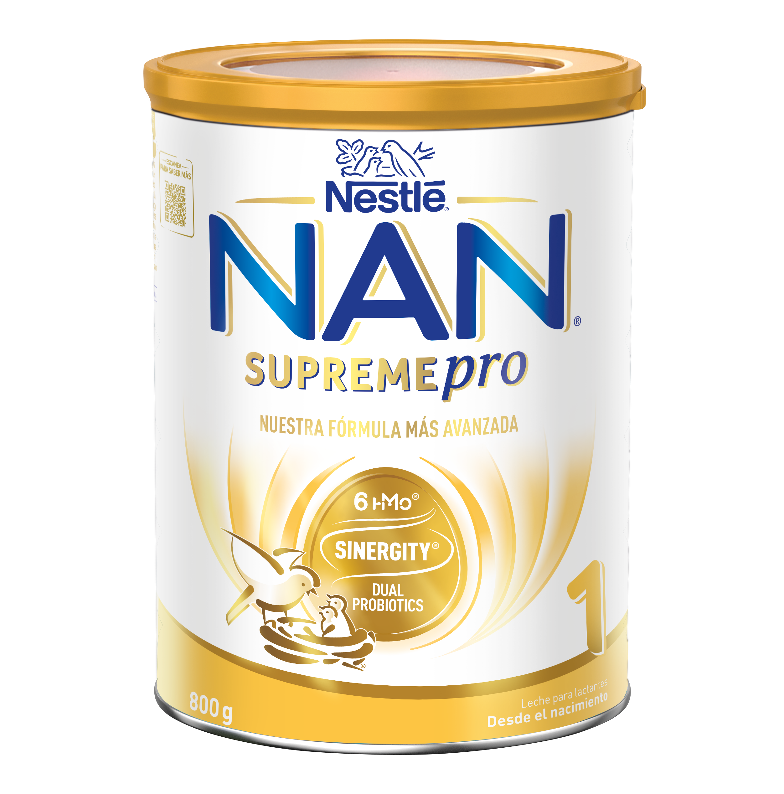 Nestlé NAN Supremepro infant formula can, white and gold packaging