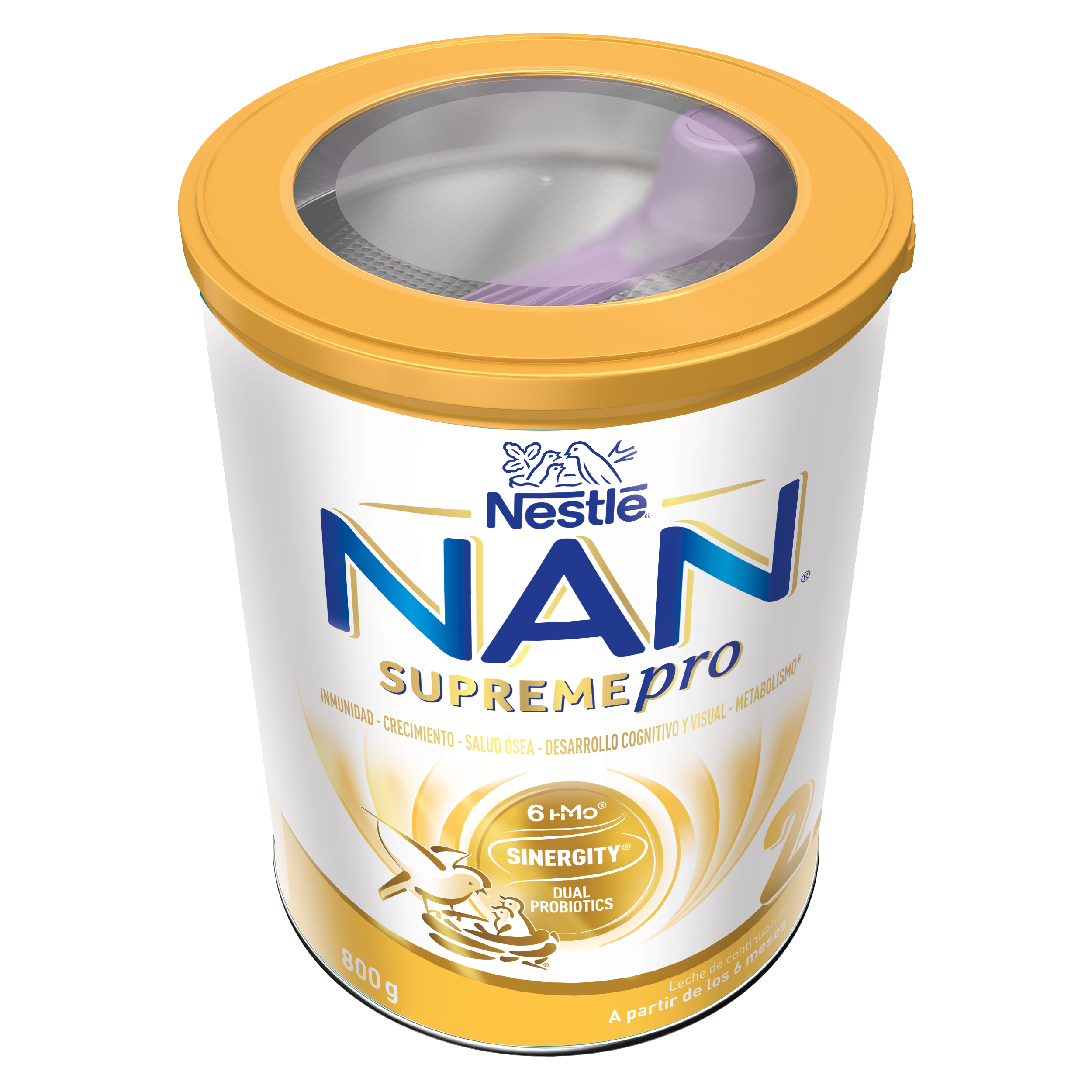 Nestlé NAN SupremePro infant formula can with gold lid and white label