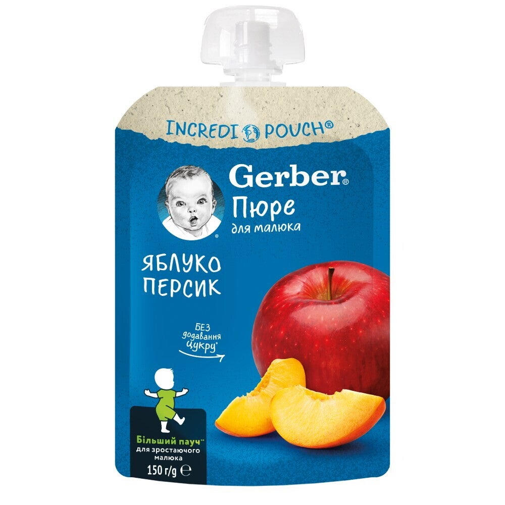Gerber® Храна за бебета, Пюре от ябълки и праскови