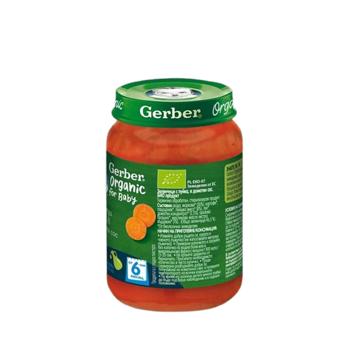 Gerber® Organic for baby, Зеленчуци с пуйка, в доматен сос, от 6-ия месец, 190g