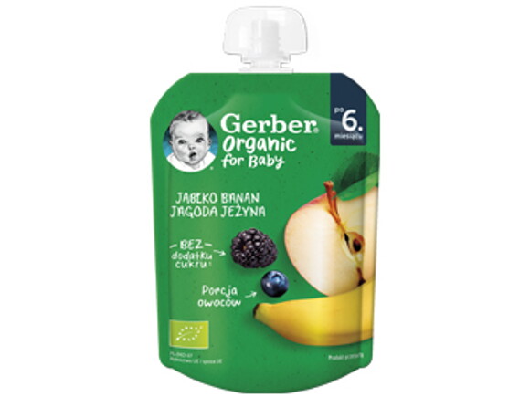Gerber® Organic for baby Ябълка, Банан, Боровинка, Къпина Gerber® Organic for baby Ябълка, Банан, Боровинка, Къпина