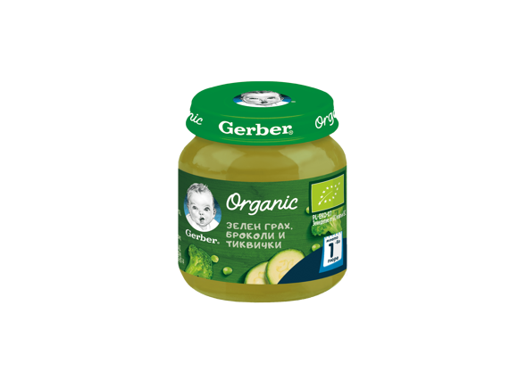 GERBER® Organic Зелен грах броколи и тиквички пюре_teaser