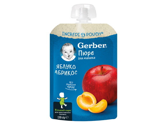 Gerber Natural for baby, Храна за бебета, Пюре от ябълки и кайсии, 150g, пауч