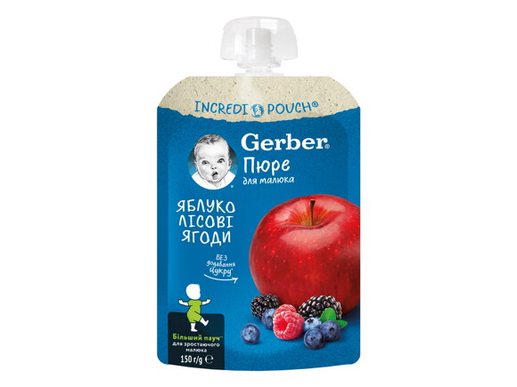 Gerber Natural for baby, Храна за бебета, Пюре от ябълки и горски плодове, 150g, пауч