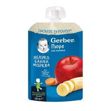 Gerber® Храна за бебета, Пюре от ябълки, банан и моркови