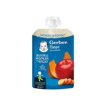 Gerber Natural for baby, Храна за бебета, Пюре от ябълки, моркови и тиква 150g, пауч