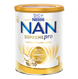 white-and-gold Nestlé NAN SupremePro infant formula can, stage 1