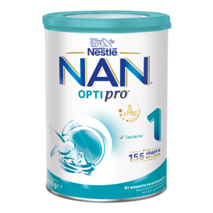Photograph of Nestlé NAN OPTIPRO 1 infant formula can with teal lid