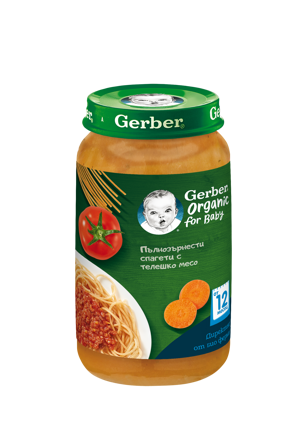 Gerber Organic for baby, Храна за бебета, Пюре от Спагети с телешко, от 12-тия месец, 250g Gerber Organic for baby, Храна за бебета, Пюре от Спагети с телешко, от 12-тия месец, 250g