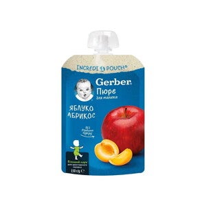 Gerber Natural for baby, Храна за бебета, Пюре от ябълки и кайсии, 150g, пауч