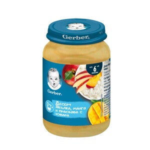 Gerber Десерт ябълки, манго и праскова с извара пюре Gerber Десерт ябълки, манго и праскова с извара пюре