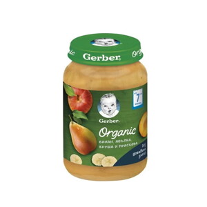 Gerber® Organic Банан, ябълка, круша и праскова пюре, от 7-ия месец, 190g Gerber® Organic Банан, ябълка, круша и праскова пюре, от 7-ия месец, 190g