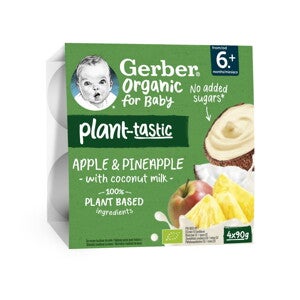 Gerber Organic for baby, Десерт, Ябълка, ананас и кокосов мус Gerber Organic for baby, Десерт, Ябълка, ананас и кокосов мус