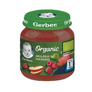 Gerber Organic, Храна за бебета, Пюре от ябълки и малини Gerber Organic, Храна за бебета, Пюре от ябълки и малини