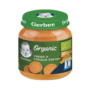 Gerber Organic Храна за бебета, Пюре от тиква и сладък картоф Gerber Organic Храна за бебета, Пюре от тиква и сладък картоф