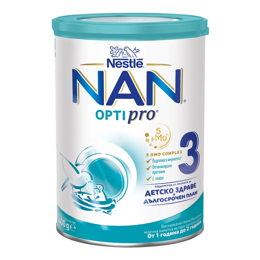 Nestlé NAN OPTIPRO stage 3 formula can, white and teal packaging