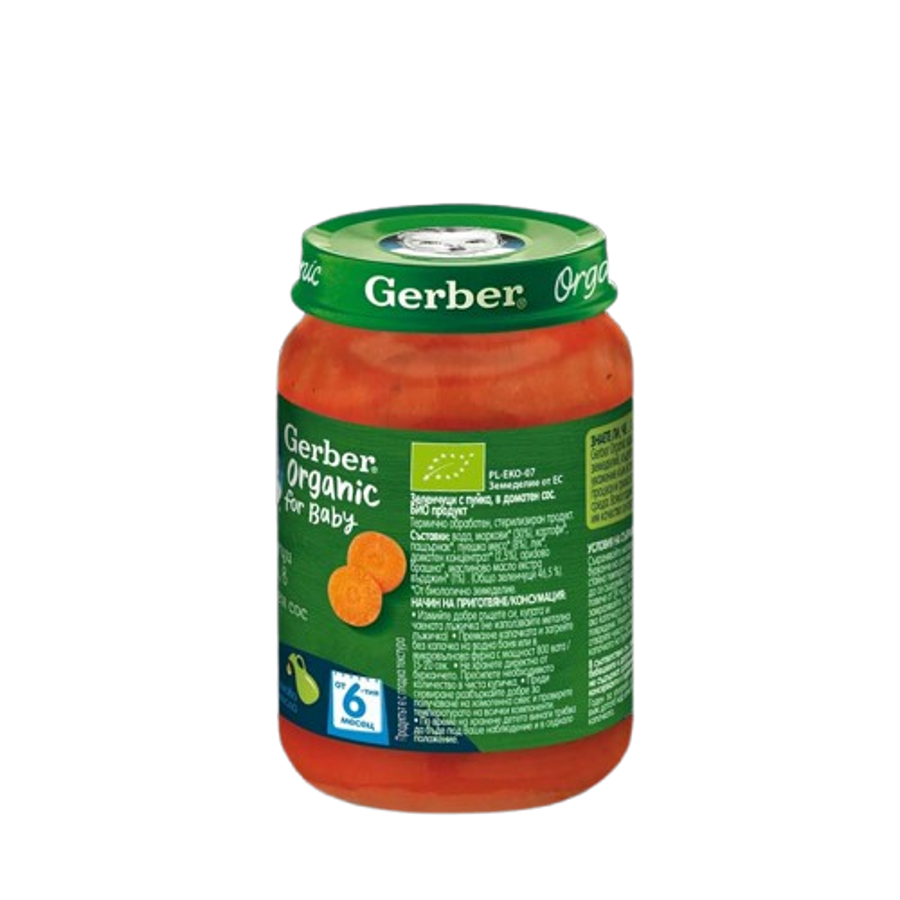Gerber® Organic for baby, Зеленчуци с пуйка, в доматен сос, от 6-ия месец, 190g