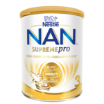 Gold-and-white tin of Nestlé NAN Supremepro Stage 3 baby formula (product photo)