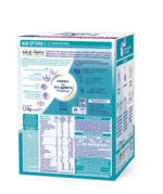 Photograph of teal-white baby formula box with nutrition facts