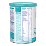 Photograph of a teal-lidded Nestlé baby formula can