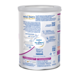 Back of white Nestlé formula canister showing blue text, instructions, and logo