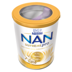Nestlé NAN SupremePro infant formula can with gold lid and white label