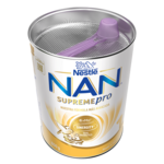 Open NAN SupremePro formula tin with purple scoop