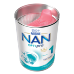 Photograph of Nestlé NAN Optipro 1 infant formula can with pink scoop