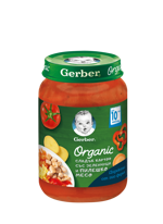 Gerber® Organic Сладък картоф със зеленчуци и пилешко месо пюре, от 10-ия месец, 190g