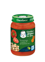 Gerber Organic for baby, Храна за бебета, Пюре от зеленчуци и пуйка, от 6-ия месец, 190g