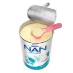 Photograph of Nestlé NAN Optipro 1 infant formula can with pink scoop